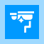 White paint roller icon with sparkles, symbolizing cleaning, painting, or roofing tasks, on a bright blue square background with a light blue border.