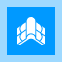 A white rocket icon, viewed from above, is centered on a blue square with a light blue border, evoking innovation in the roofing industry.